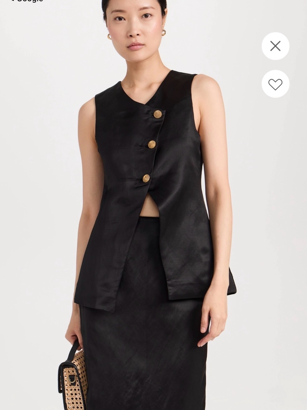 Posse Gigi Gilet Black Satin Sleeveless Button Front Top